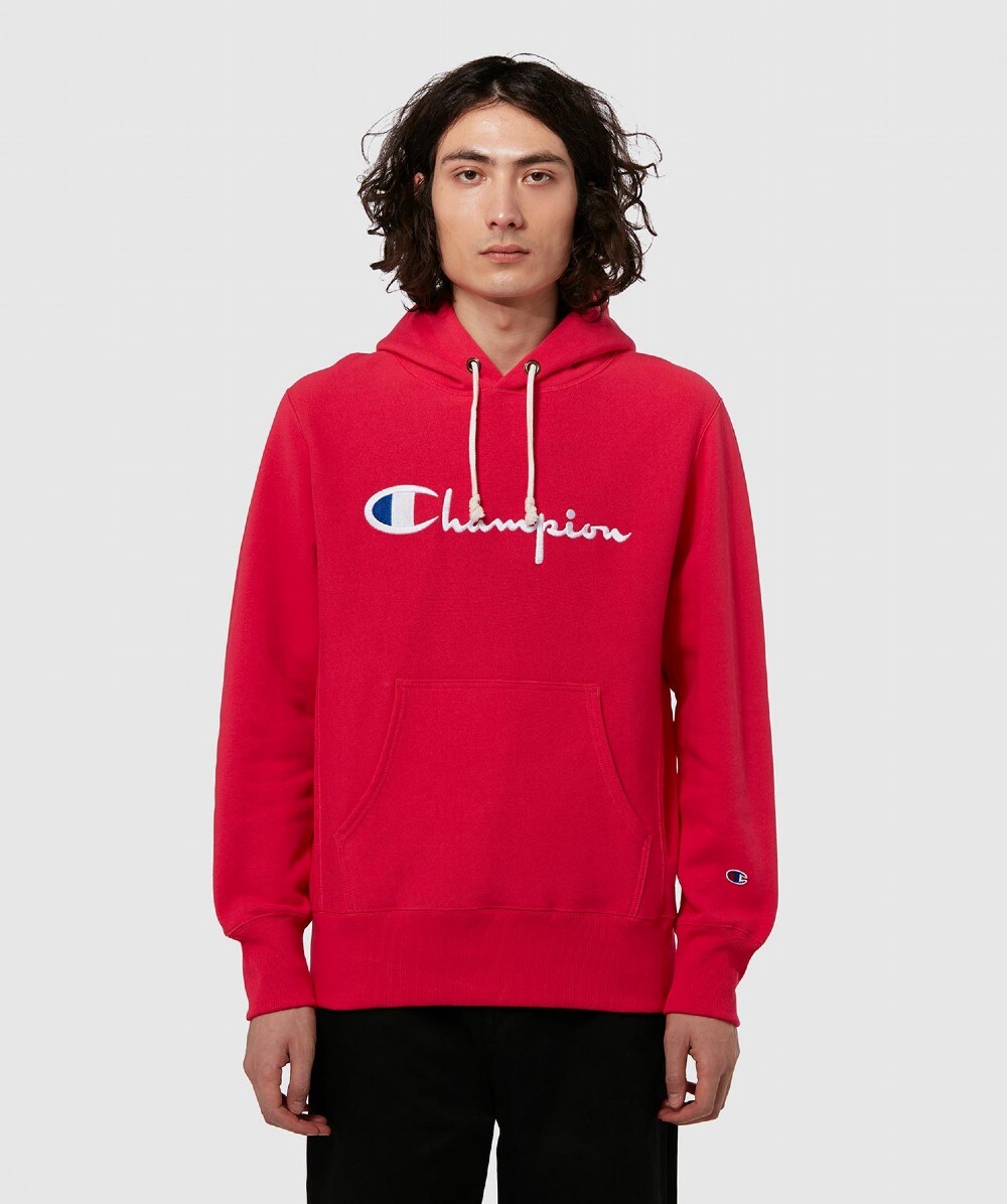 CHAMPION REVERSE WEAVE SCRIPT LOGO HOODIE | RED | SEVENSTORE