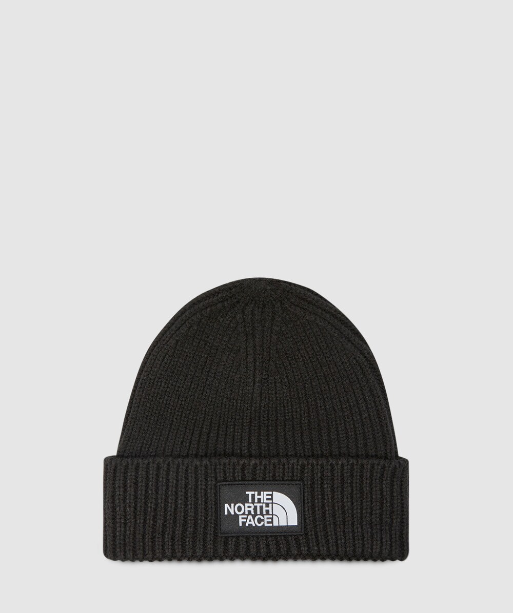 north face logo box cuffed beanie black