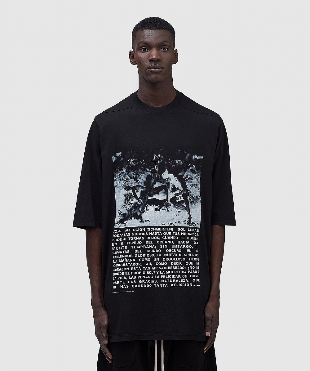 Rick Owens Tecutal Side Print Jumbo T-shirt In Black/pearl