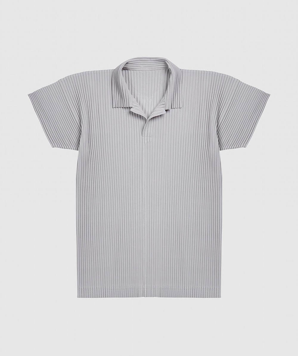 ISSEY MIYAKE BASIC PLEATS OPEN NECK POLO SHIRT,40380842