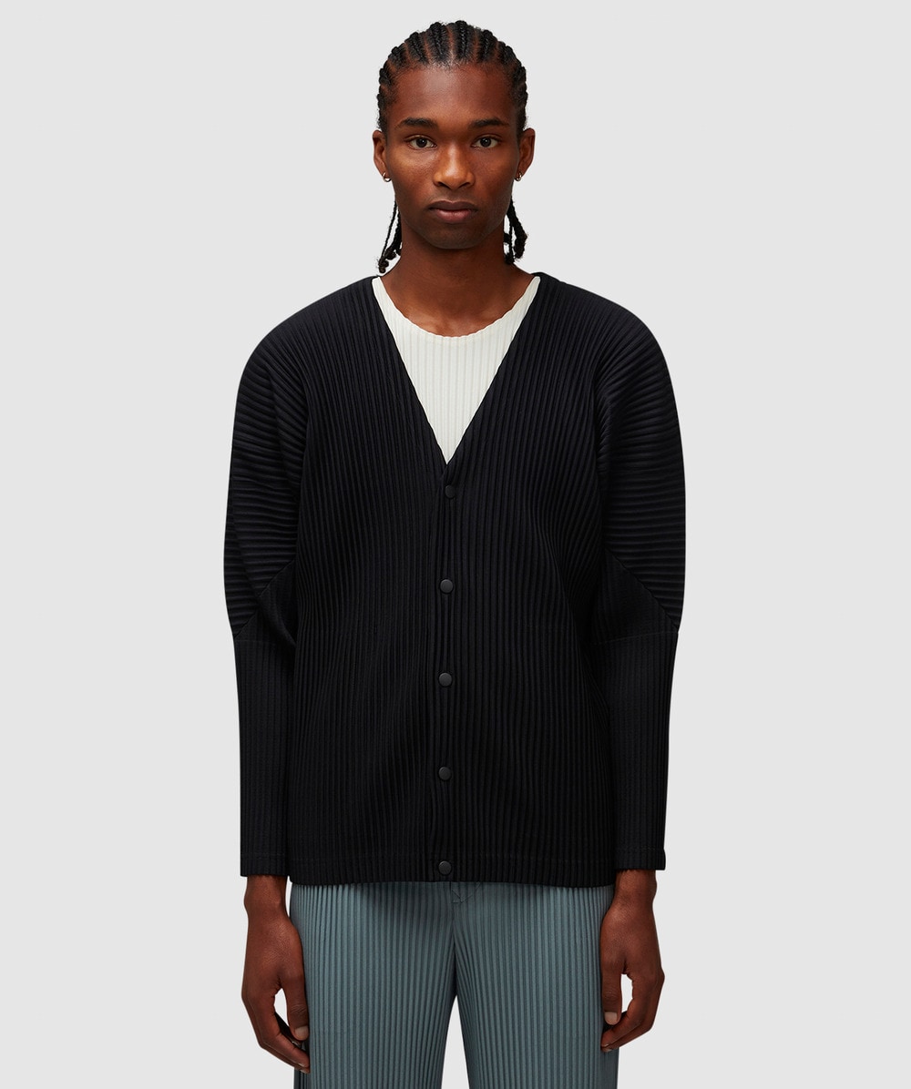 Shop Issey Miyake Basic Pleats Shirt Cardigan In Black