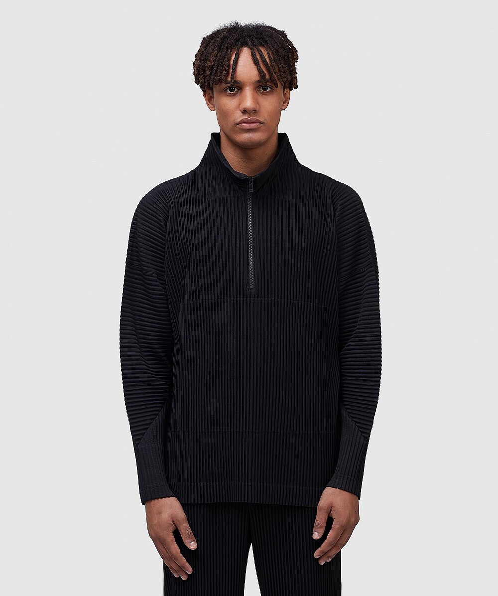 HOMME PLISSE ISSEY MIYAKE QUARTER ZIP PLEATS SMOCK | Black | SEVENSTORE