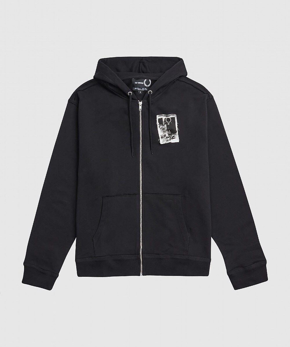 FRED PERRY X RAF SIMONS PATCHED FZ HOODIE | Black | SEVENSTORE