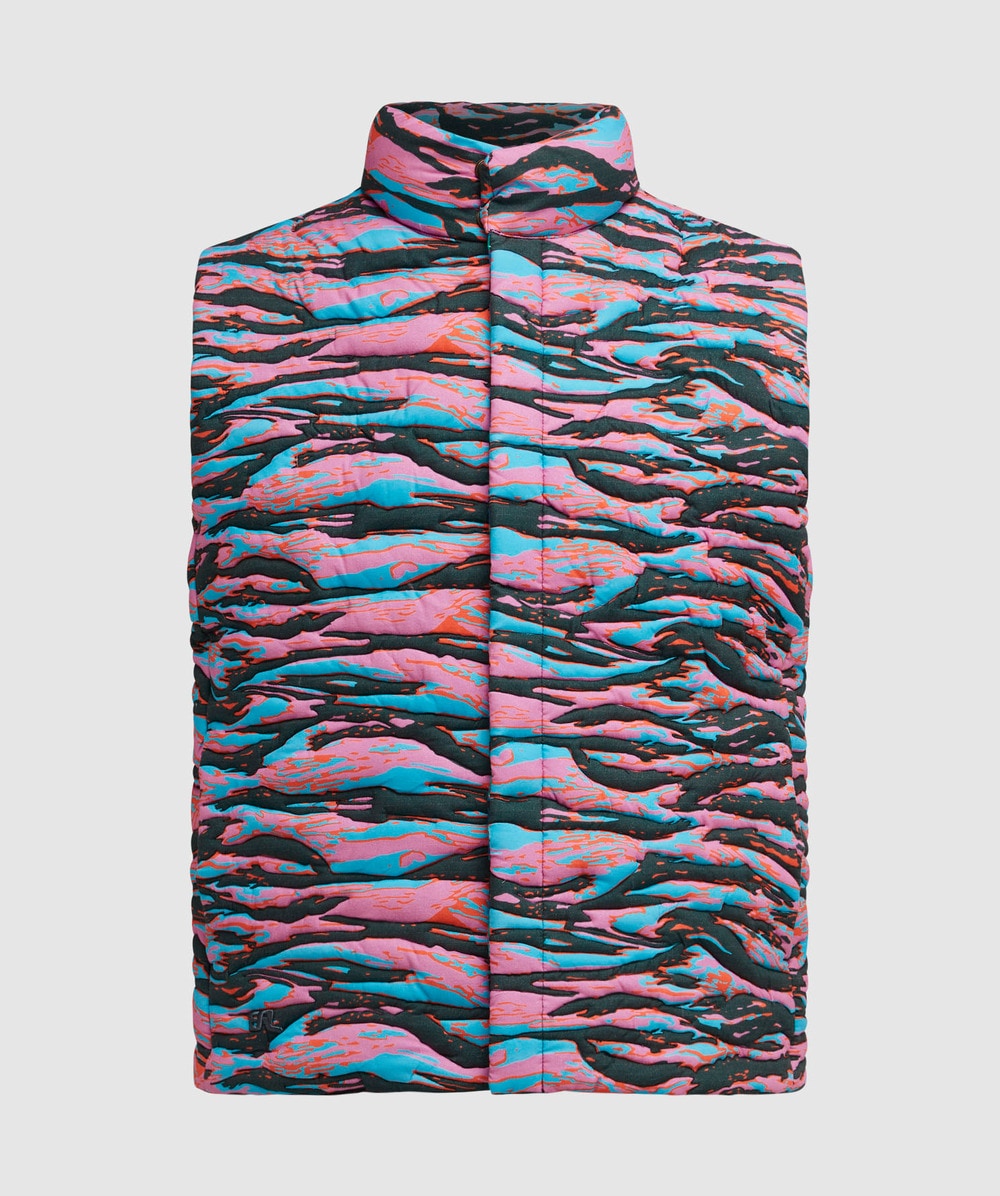 ERL Tiger Rave Printed Puffer Vest (Green - L) - Size L, Male
