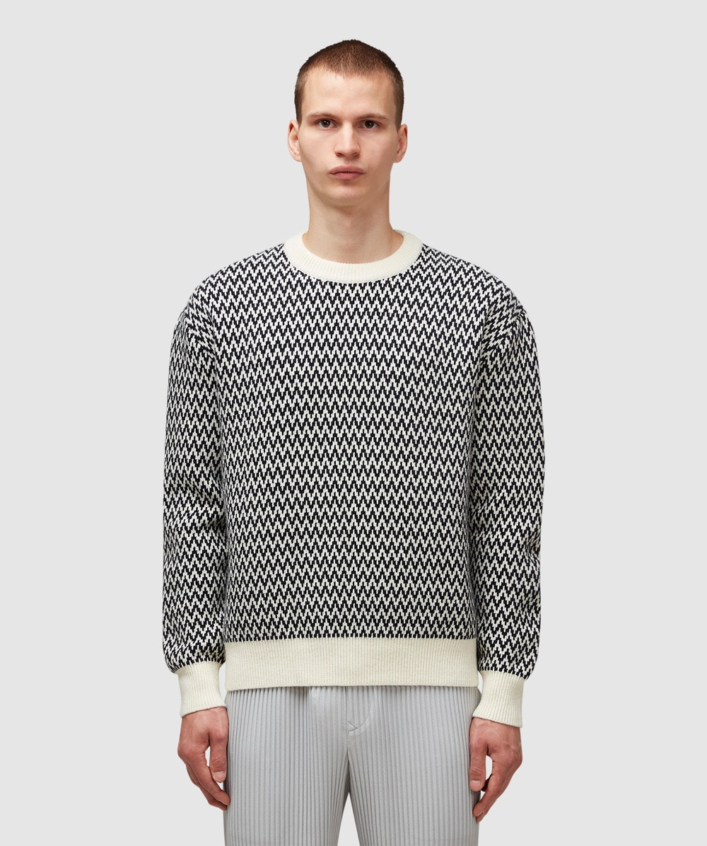 Lanvin Curb Chevron Knit Jumper (Black/Ecru - L) - Size Clothing & Accessories > Clothing > Shirts & Tops, Male