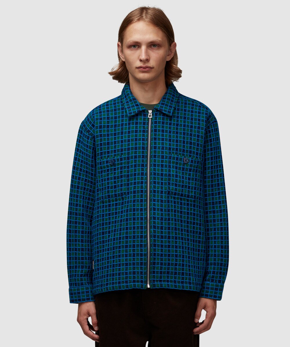 Brain Dead Check mate flannel zip shirt | NAVY | SEVENSTORE