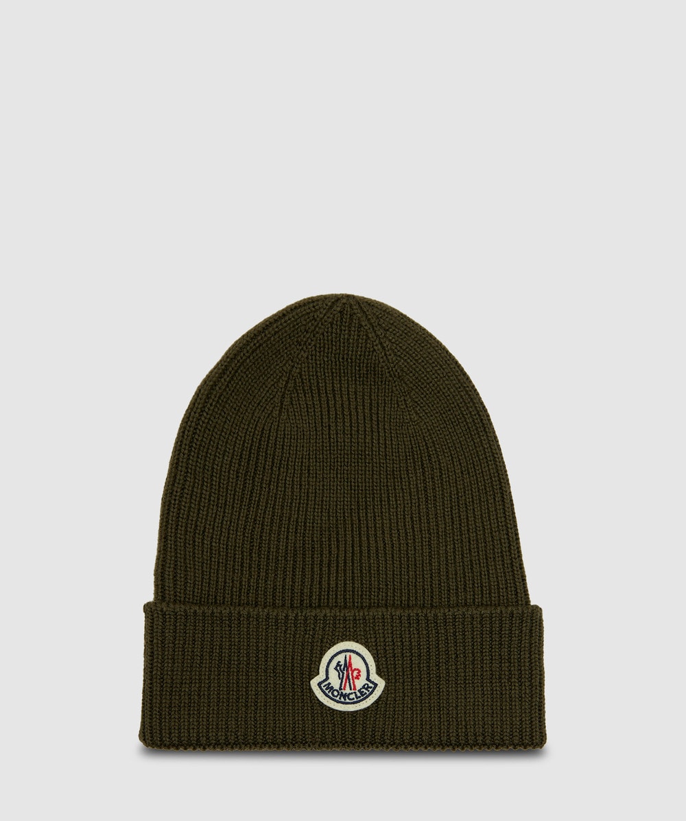 Moncler Knitted Logo Beanie (Khaki - One Size) - Size ONE SIZE, Unisex