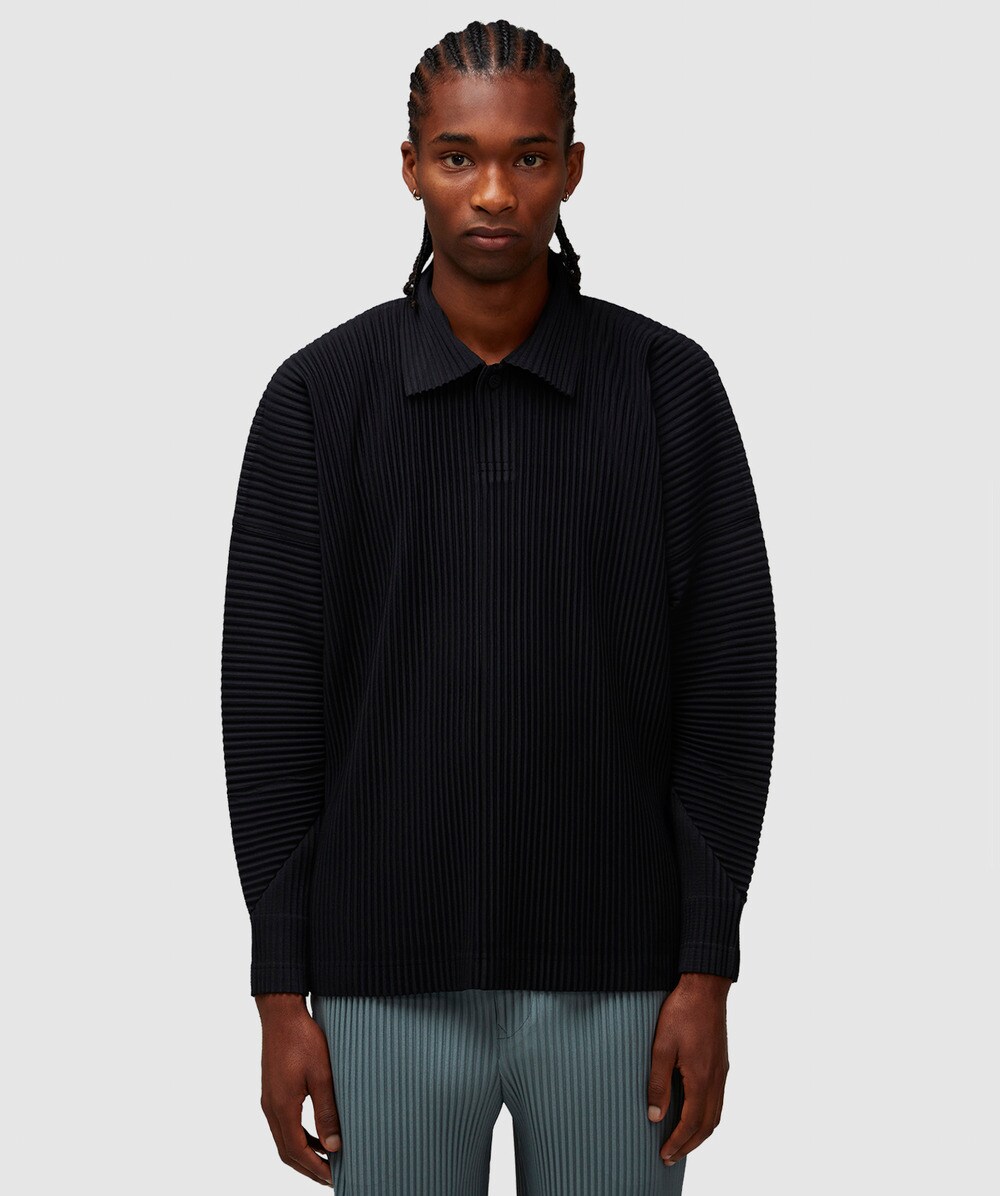 Homme Pliss Issey Miyake Pleats long sleeve polo shirt BLACK SEVENSTORE
