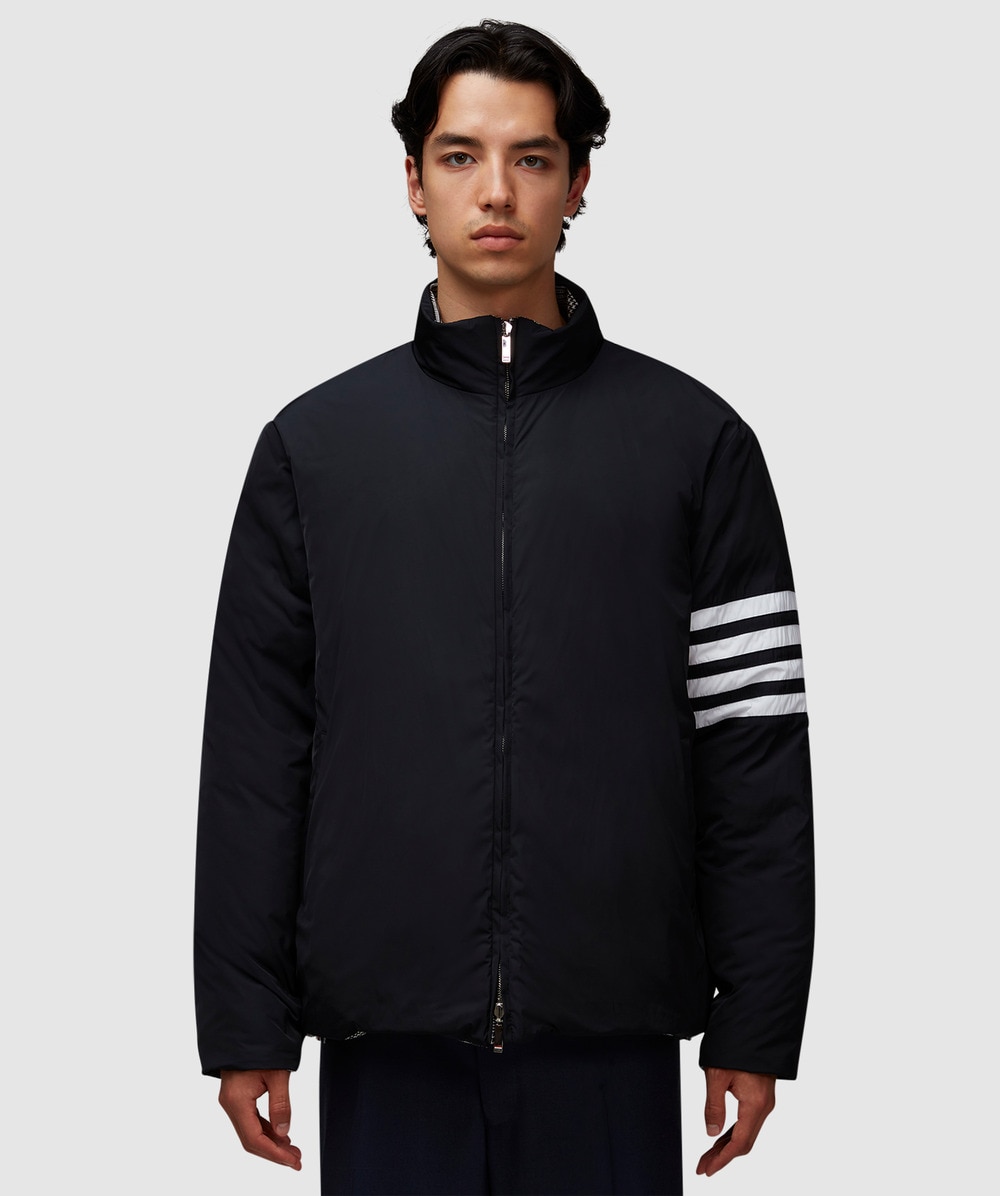 Thom Browne 4 bar reversible funnel neck jacket | BLK/WHT