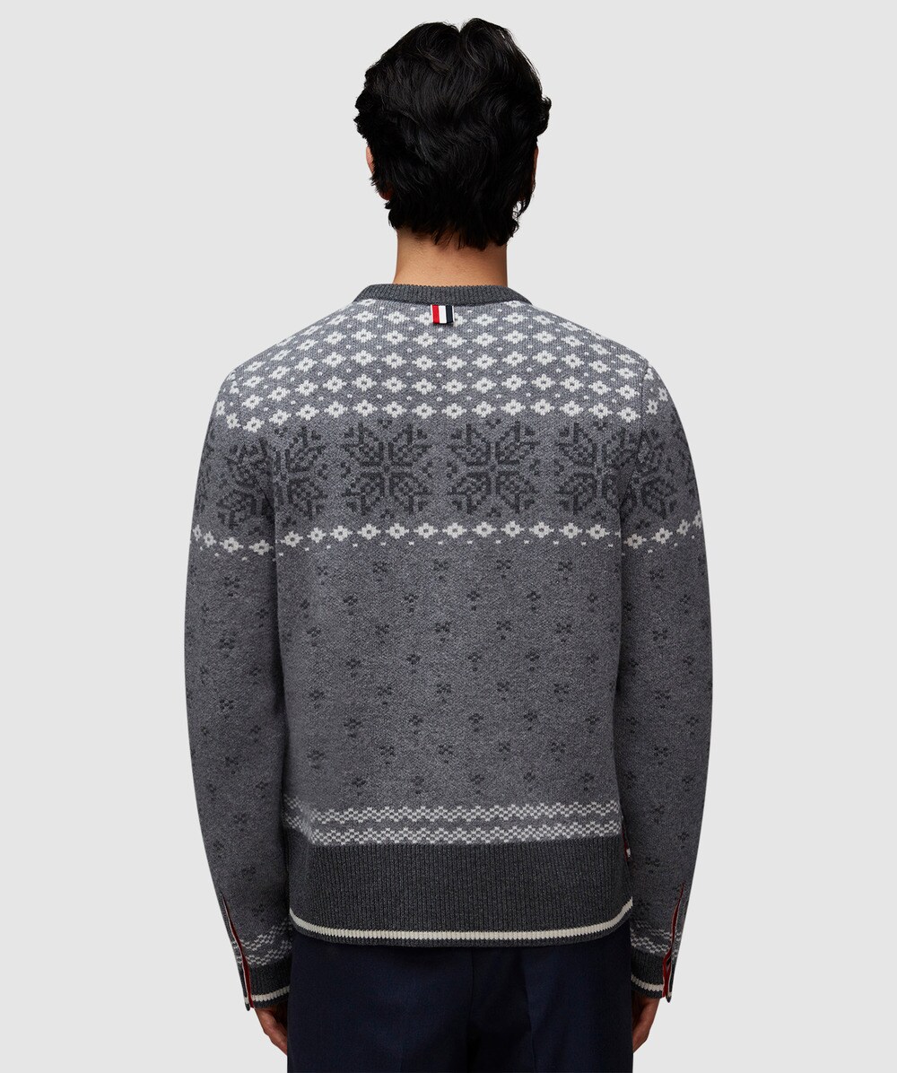 Thom Browne Snowflake fair isle jacquard knit sweater | TONAL GREY