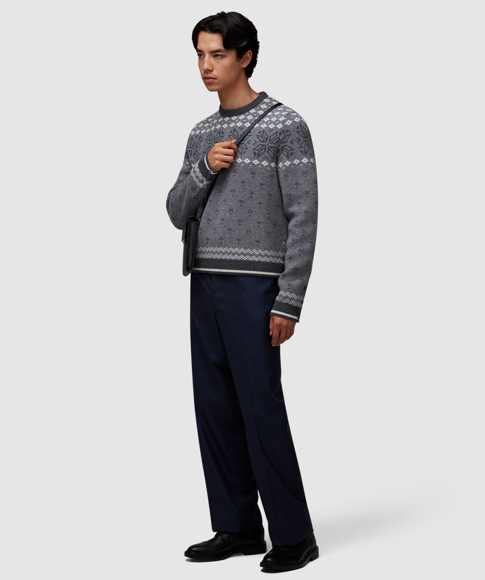 Thom Browne Snowflake fair isle jacquard knit sweater | TONAL GREY
