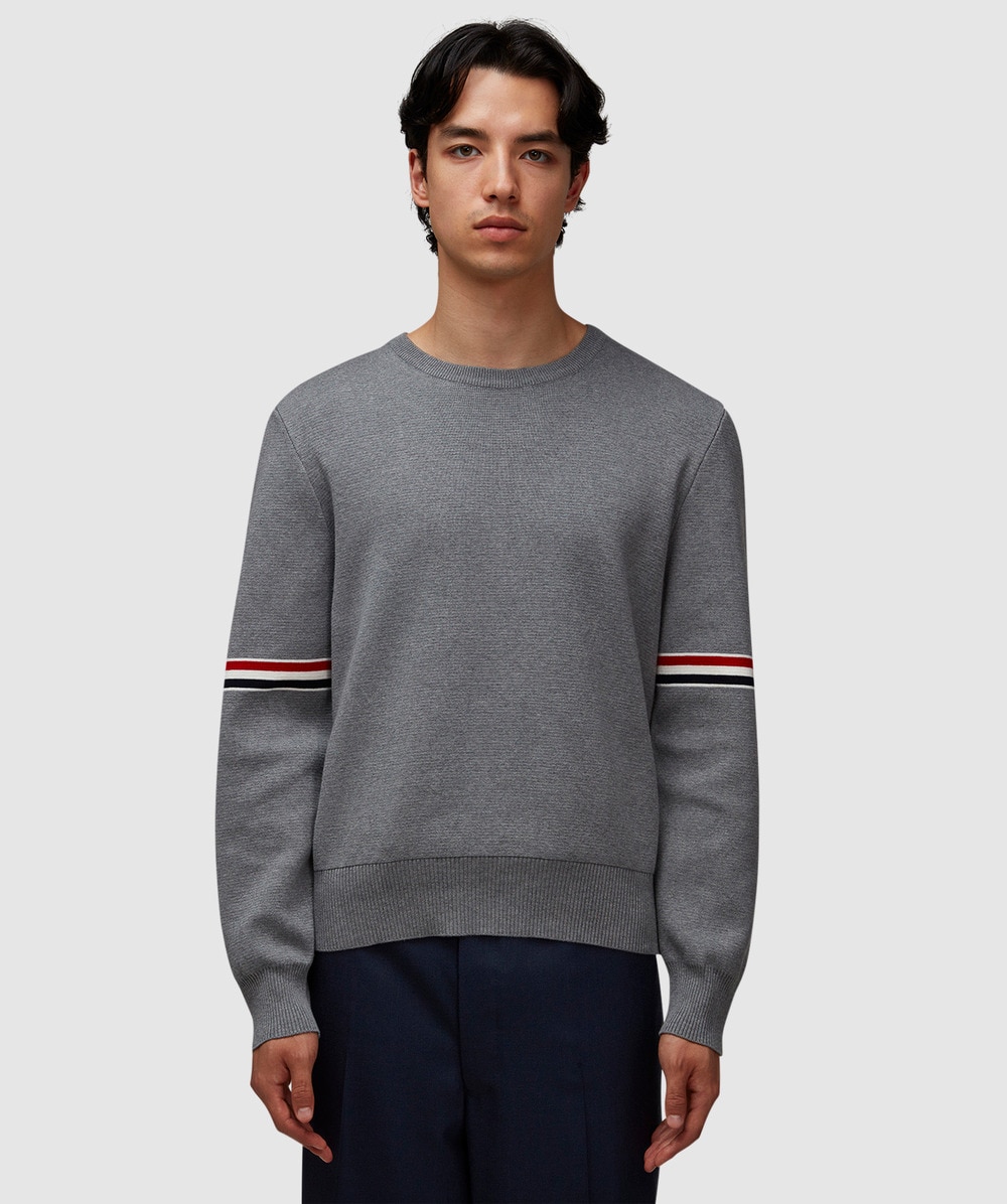 Thom Browne Milano Stitch Crew Knit (Lt Grey - 4) - Size Clothing & Accessories > Clothing > Shirts & Tops, Male