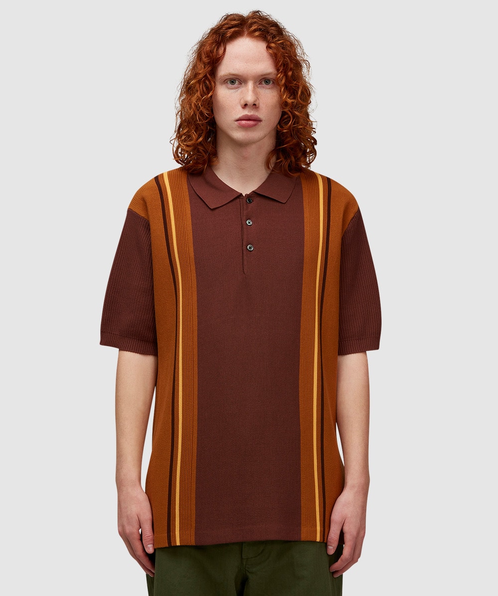 Beams Plus Knit Stripe Polo (Brown - S) - Size Clothing & Accessories > Clothing > Shirts & Tops, Male