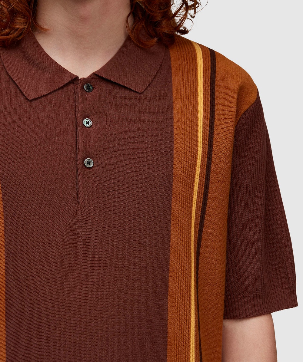 Beams Plus Knit stripe polo | BROWN | SEVENSTORE