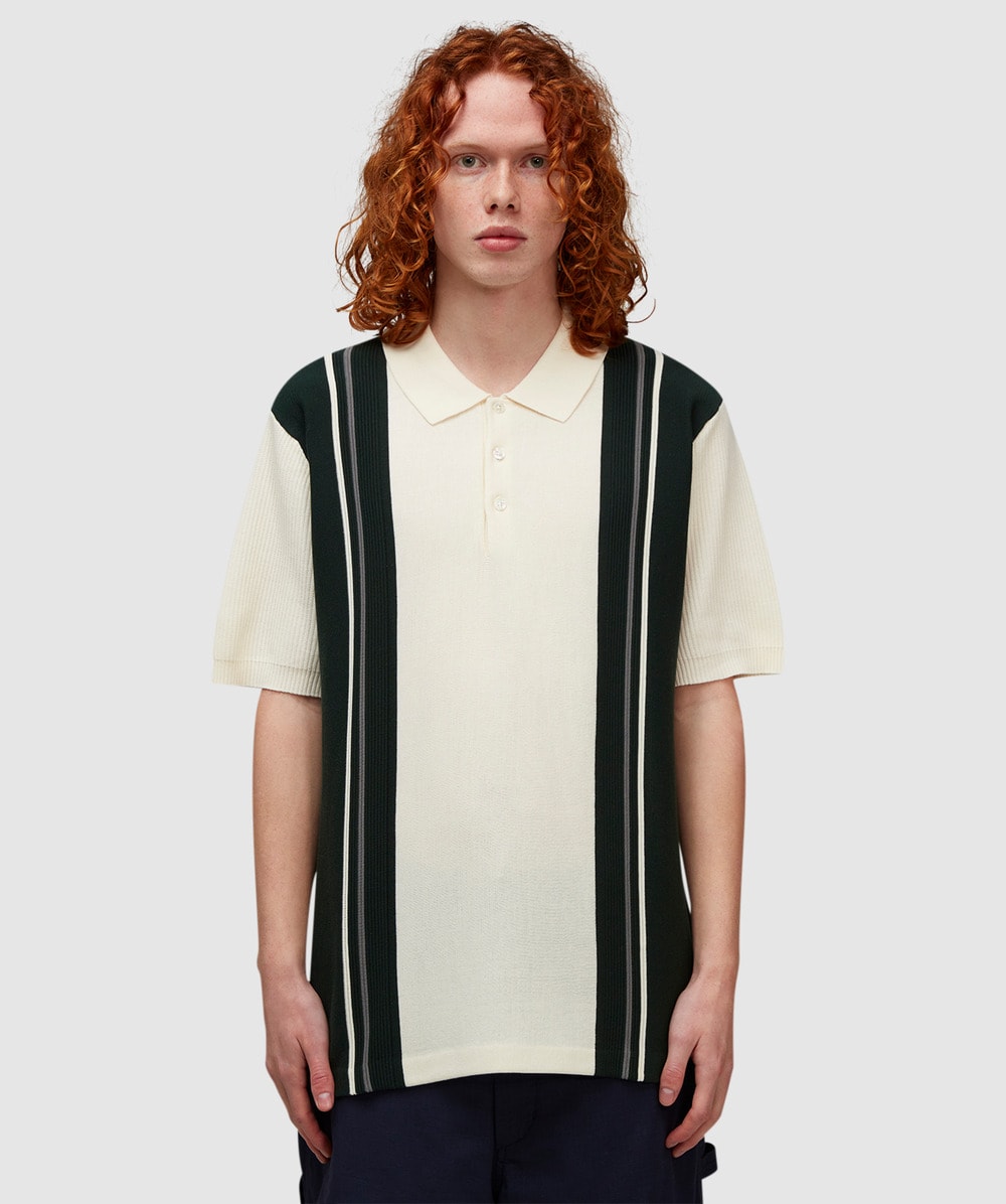 Beams Plus Knit Stripe Polo (White - S) - Size Clothing & Accessories > Clothing > Shirts & Tops, Male