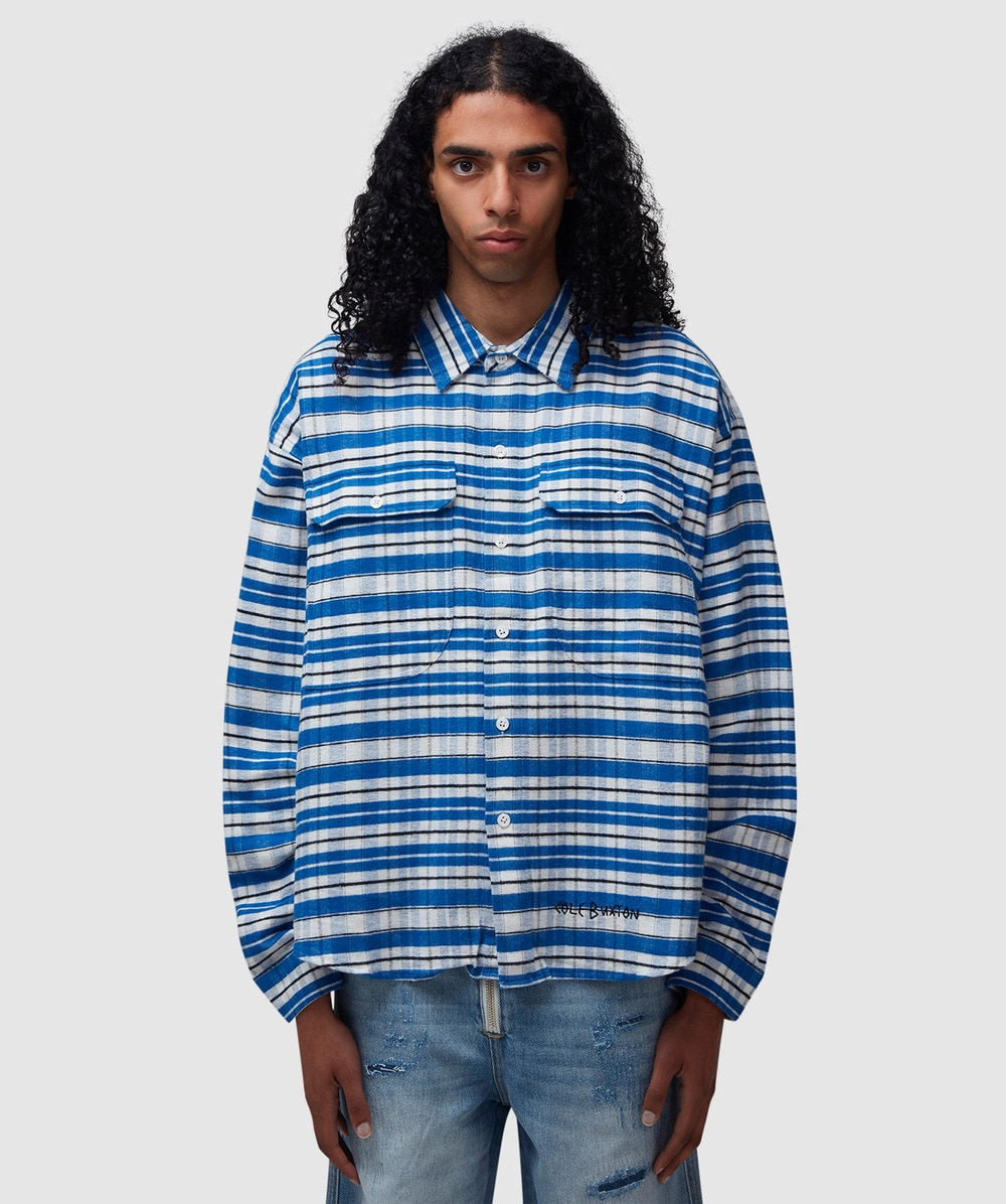Cole Buxton Printed Flannel Shirt (Blue/Black/White - S) - Size S, Male
