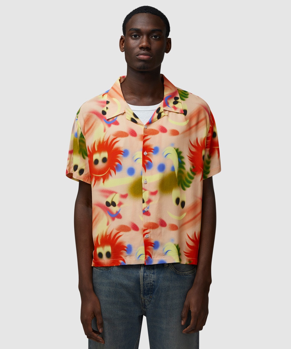 Brain Dead Fuzzy Friends Short Sleeve Shirt (Pink Multi - S) - Size S, Male