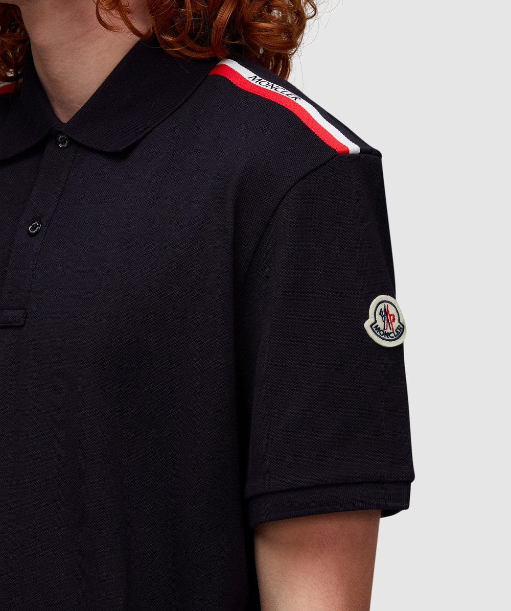ポロシャツ MONCLER Logo Patch Tri-Colour Polo Shirt Navy MONCLER Logo Patch Tri-Colour Polo Shirt Navy