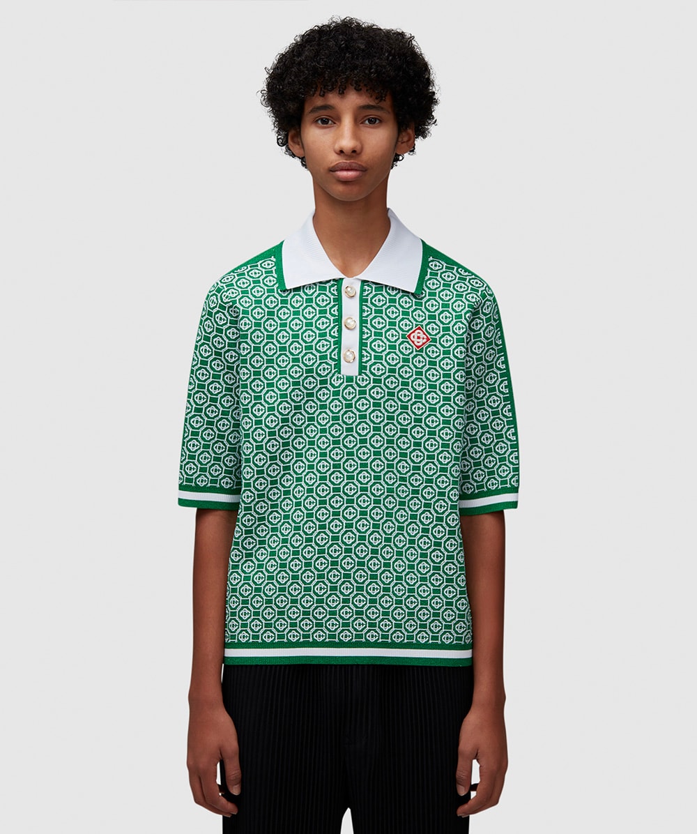 Casablanca Lurex jacquard polo shirt | GREEN | SEVENSTORE