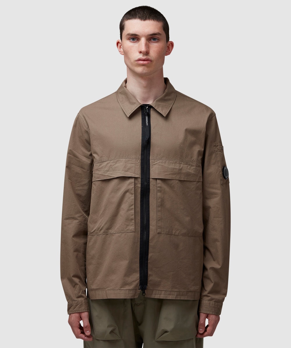 C.p. Company Gabardine Utility Overshirt In Walnut