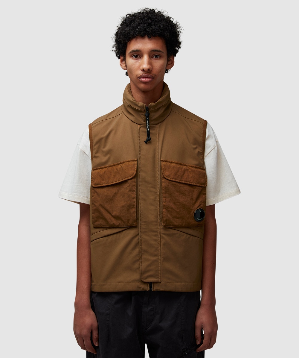 C.p. Company Shell Mixed Lens Vest In Toffee