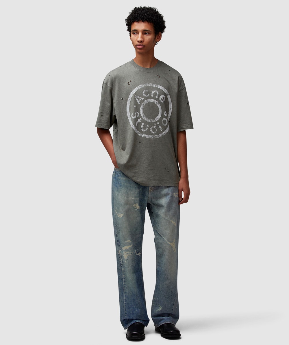 Acne Studios Exford button logo t-shirt | MOSS GREEN