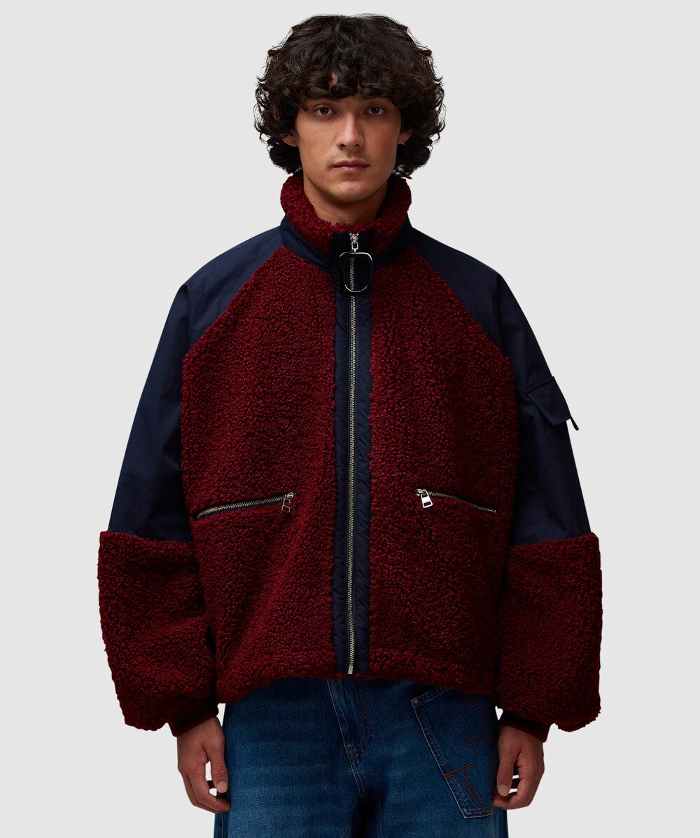 Jw Anderson Colour Block Fleece Track Top In Burgundy/black