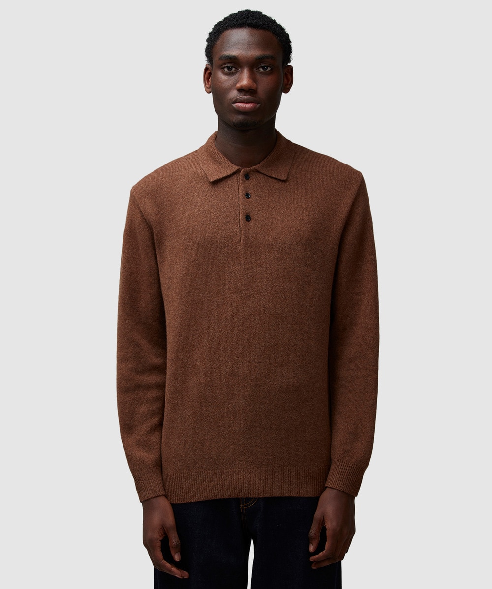 Beams Wool Polo Shirt Polo Shirts Brown In Brown