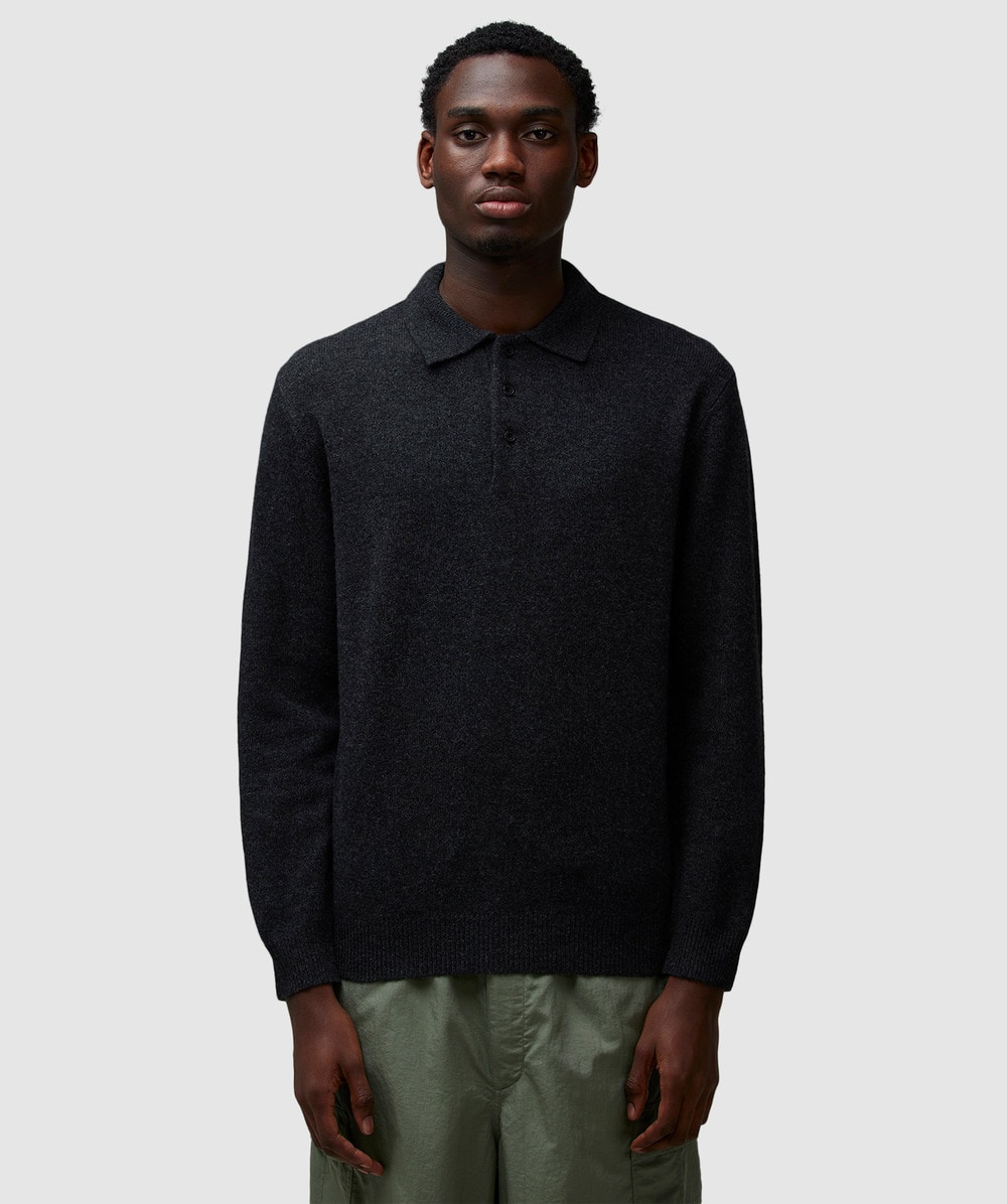 Beams Plus 9G Knitted Polo Shirt (Charcoal.G - M) - Size M, Male
