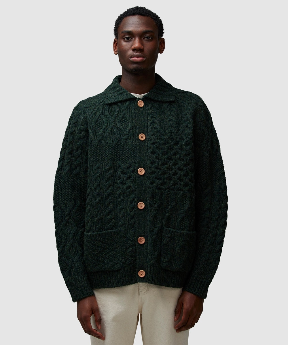 Beams Plus Alan Patchwork Cardigan In Green