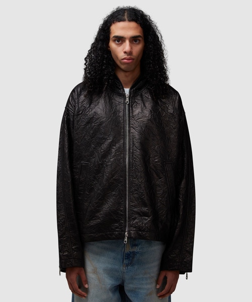 Cole Buxton Hooded Leather Jacket In Black