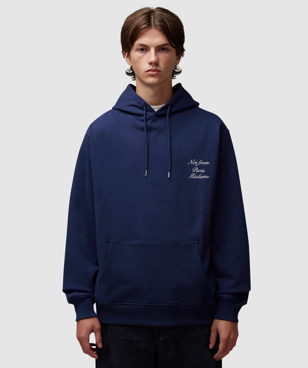 Drôle de Monsieur Le Slogan Calligraphy Hoodie (Navy - S) - Size S, Male