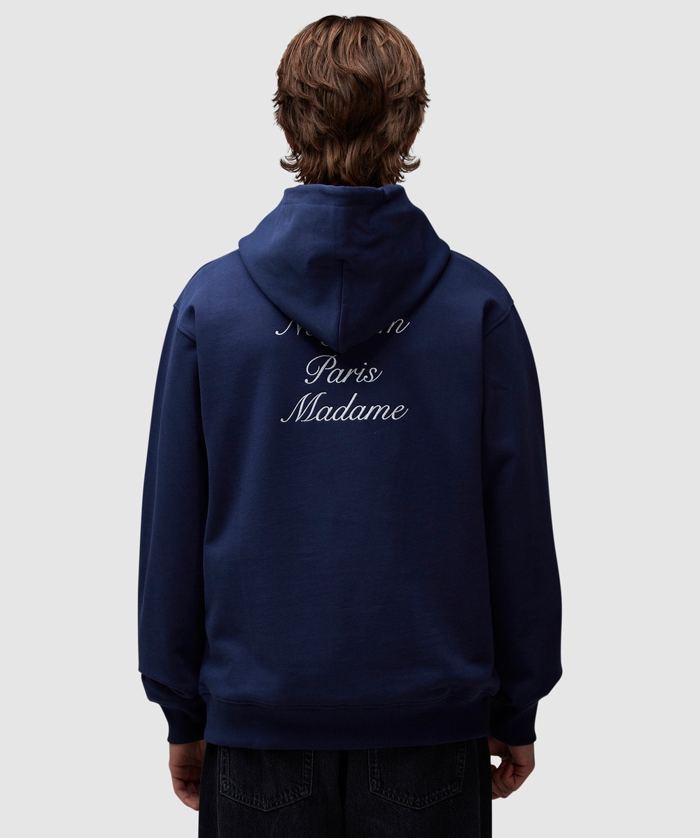 【DROLE DE MONSIEUR】 Fauteuil Le Hoodie Navy Navy Cotton Slogan Sweatshirt