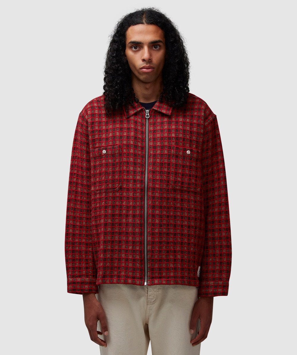 Brain Dead Check Mate Flannel Zip Shirt Jacket (Brown - L) - Size L, Male