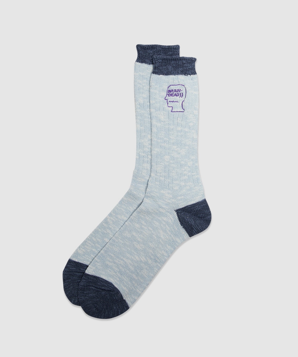 Brain Dead Marled Logo Head Socks (Blue - One Size) - Size Clothing & Accessories > Clothing > Underwear & Socks > Socks, Unisex