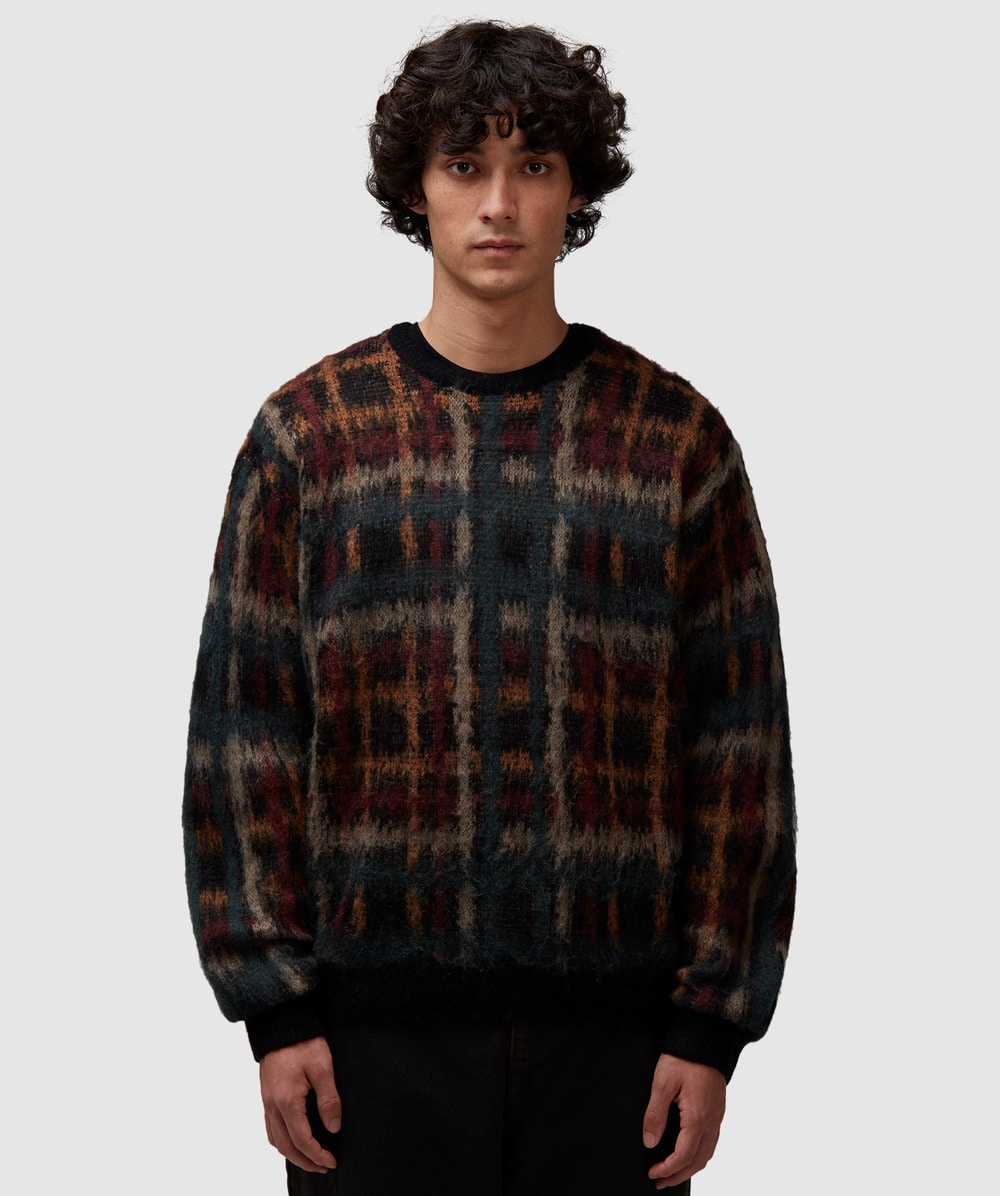 Dime Plaid Mohair Knit Sweater (Black - L) - Size Clothing & Accessories > Clothing > Shirts & Tops, Male