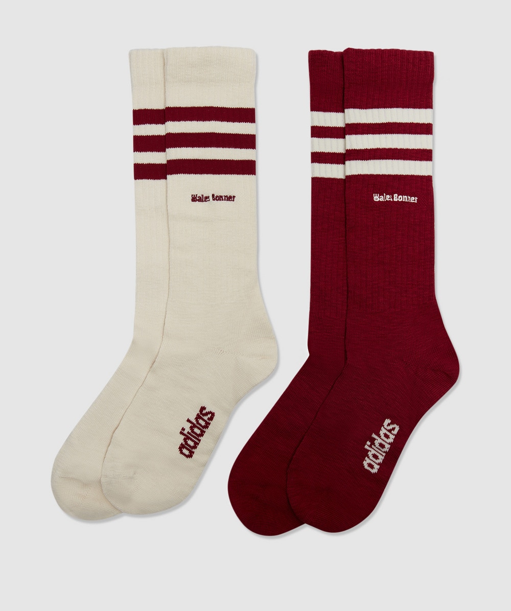 Adidas Originals By Wales Bonner 3 Stripe Sock In Wonder White/collegiate Burgundy