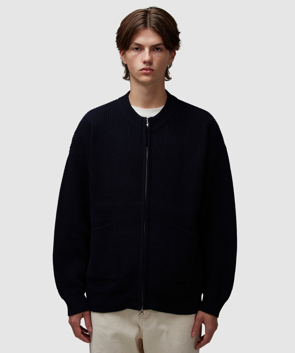 Frizmworks Wool Deck Zip Up Cardigan In Navy