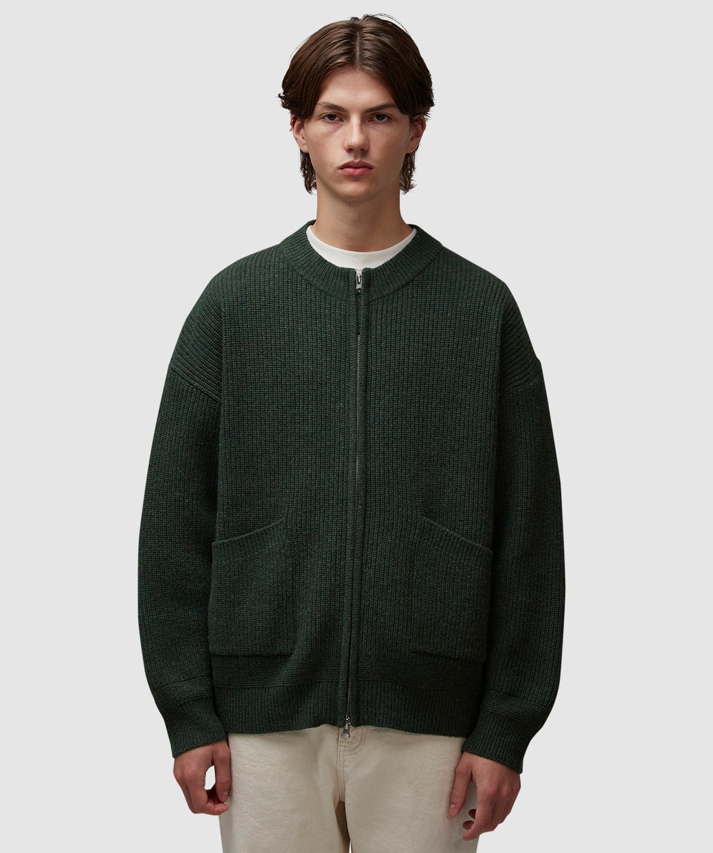 Frizmworks Wool Deck Zip Up Cardigan In Forest Green