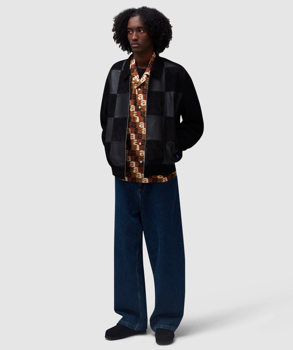 Awake NY Checkerboard suede zip front jacket BLACK SEVENSTORE