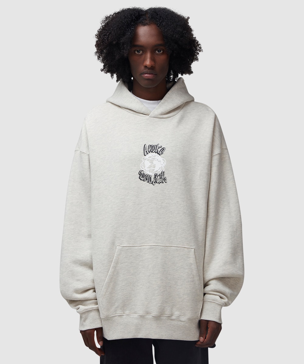 Awake NY Globe Hoodie (Heather Grey - S) - Size S, Male