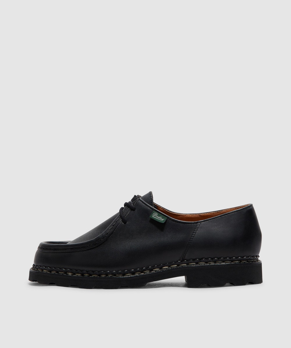 Paraboot Calf Leather Flat Shoes With Lace-up Closure In Black