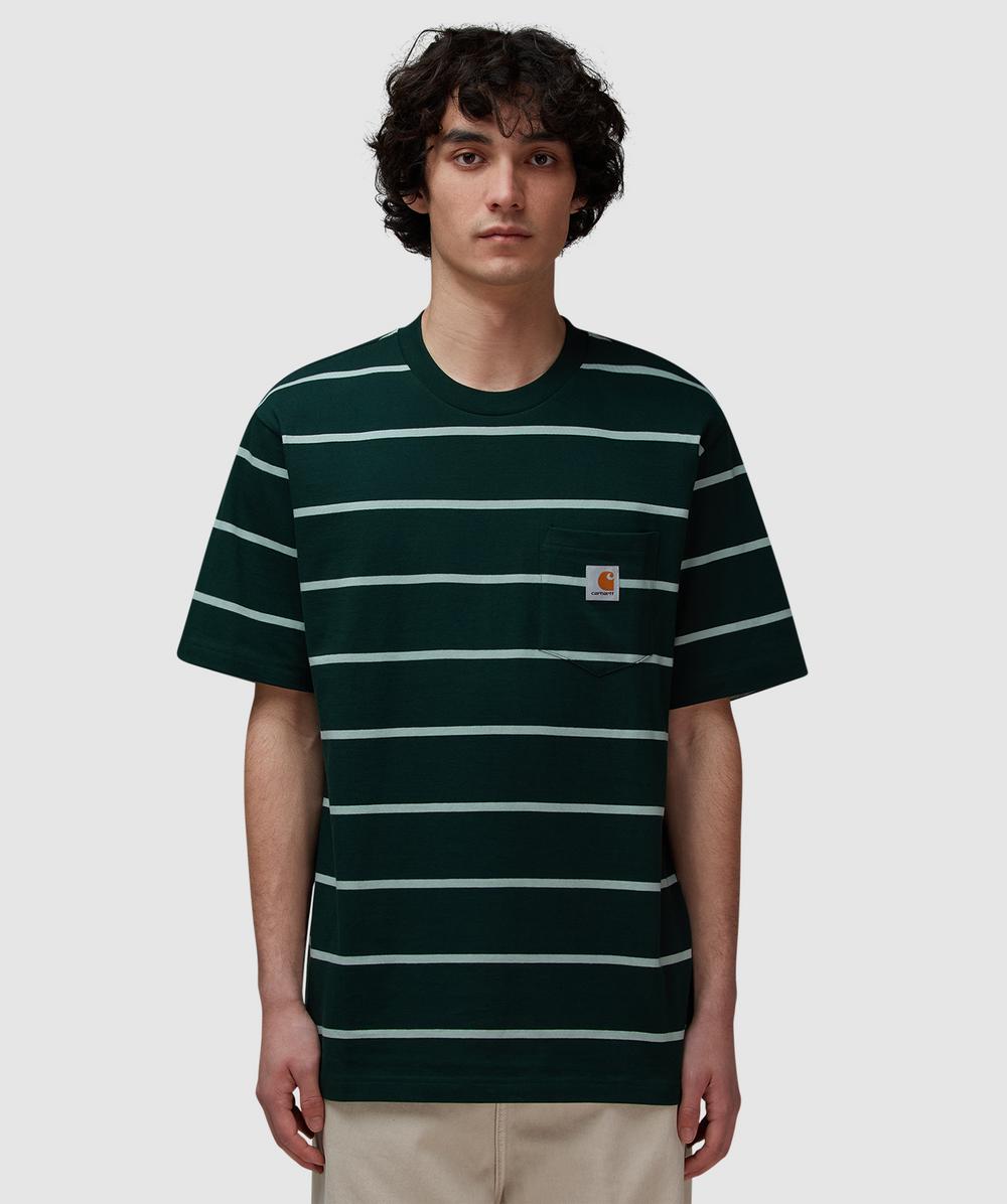 Carhartt WIP Aiken Pocket T-Shirt (Aiken Stripe, Conifer - S) - Size S, Unisex