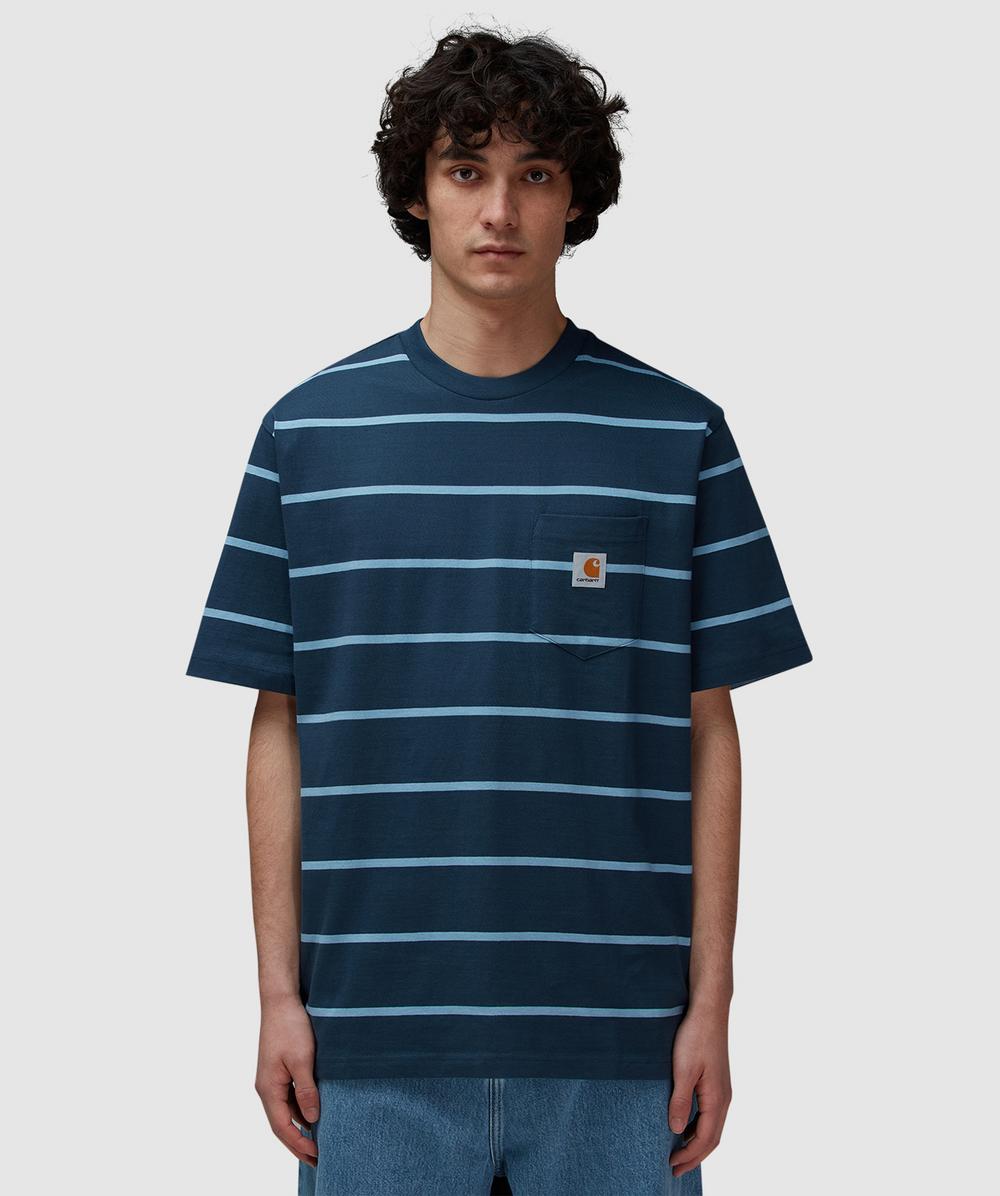 Carhartt WIP Aiken Pocket T-Shirt (Aiken Stripe, Dusky Blue - M) - Size M, Unisex