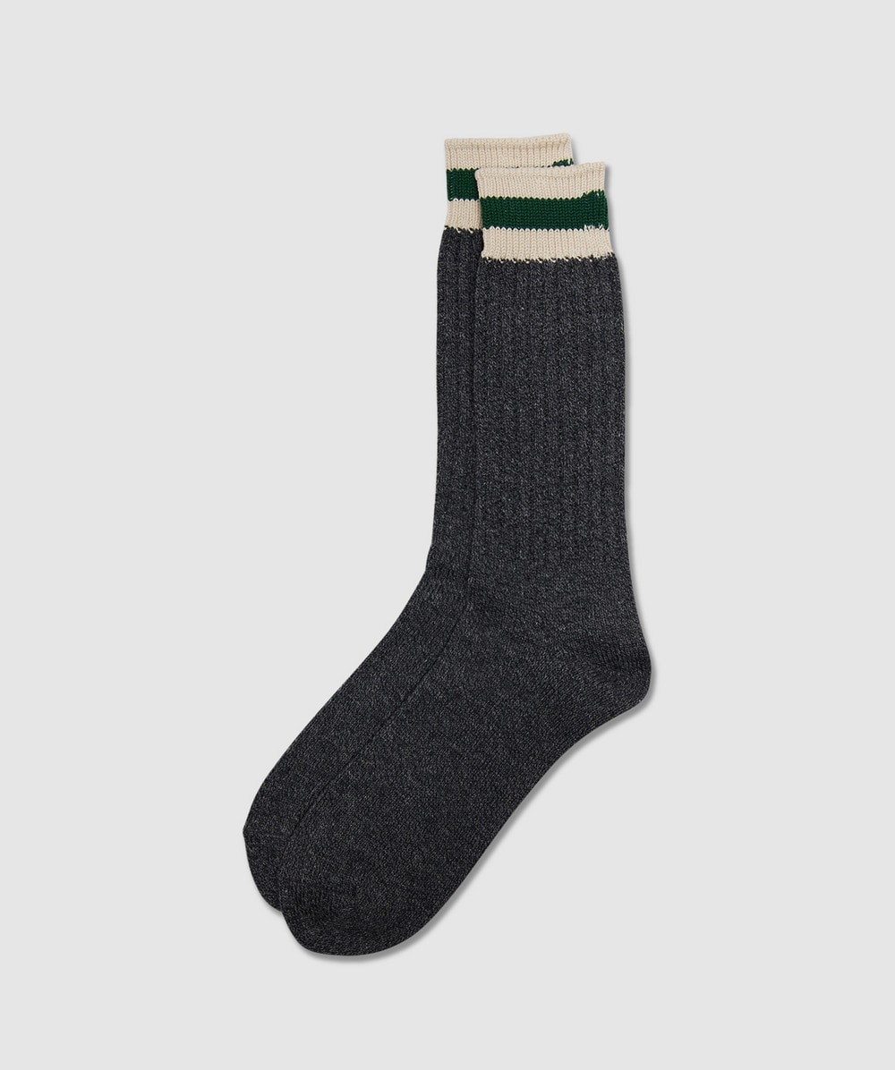Anonymous Ism Tuck Cuff Stripe Crew Sock In Charcoal