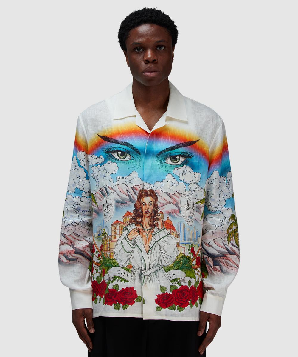 Casablanca Chateau Marmont Linen Long Sleeve Shirt (Chateau Marmont - L) - Size L, Male