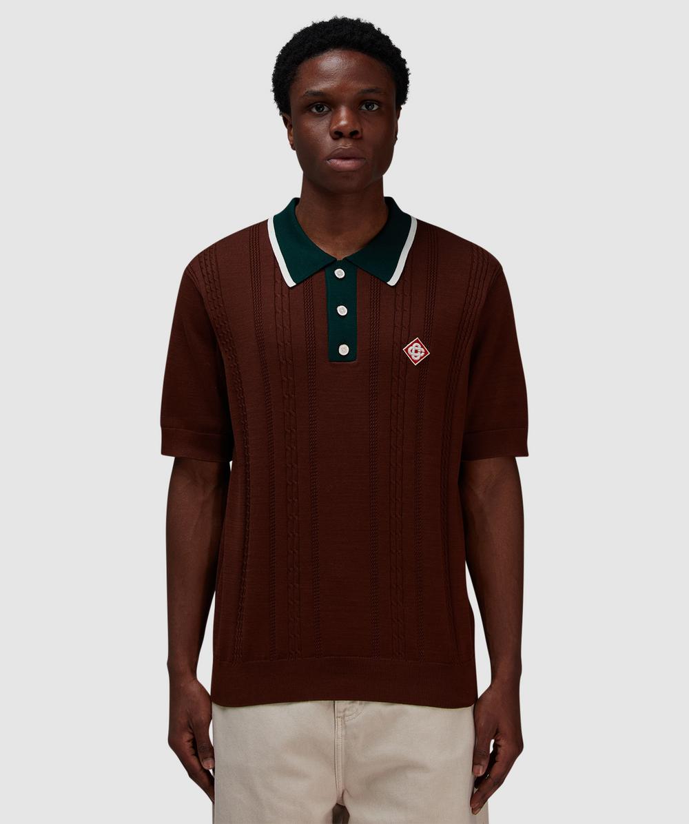 Casablanca Cable Knit Polo Shirt (Dark Brown - M) - Size M, Male