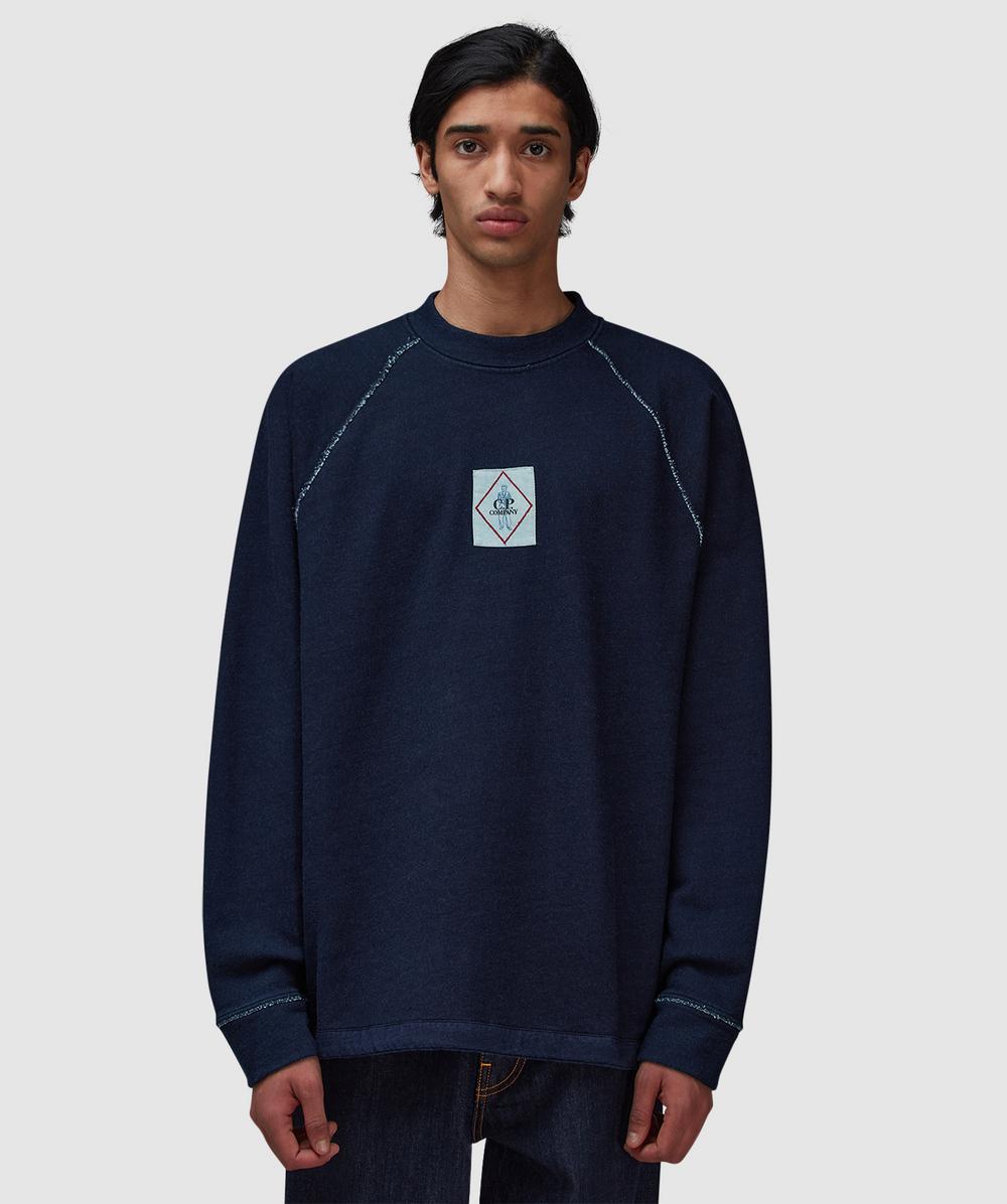 C.P. Company Indigo Fleece Logo Sweatshirt (Denim-Normal Washed 40� - M) - Size Clothing & Accessories > Clothing > Shirts & Tops, Male