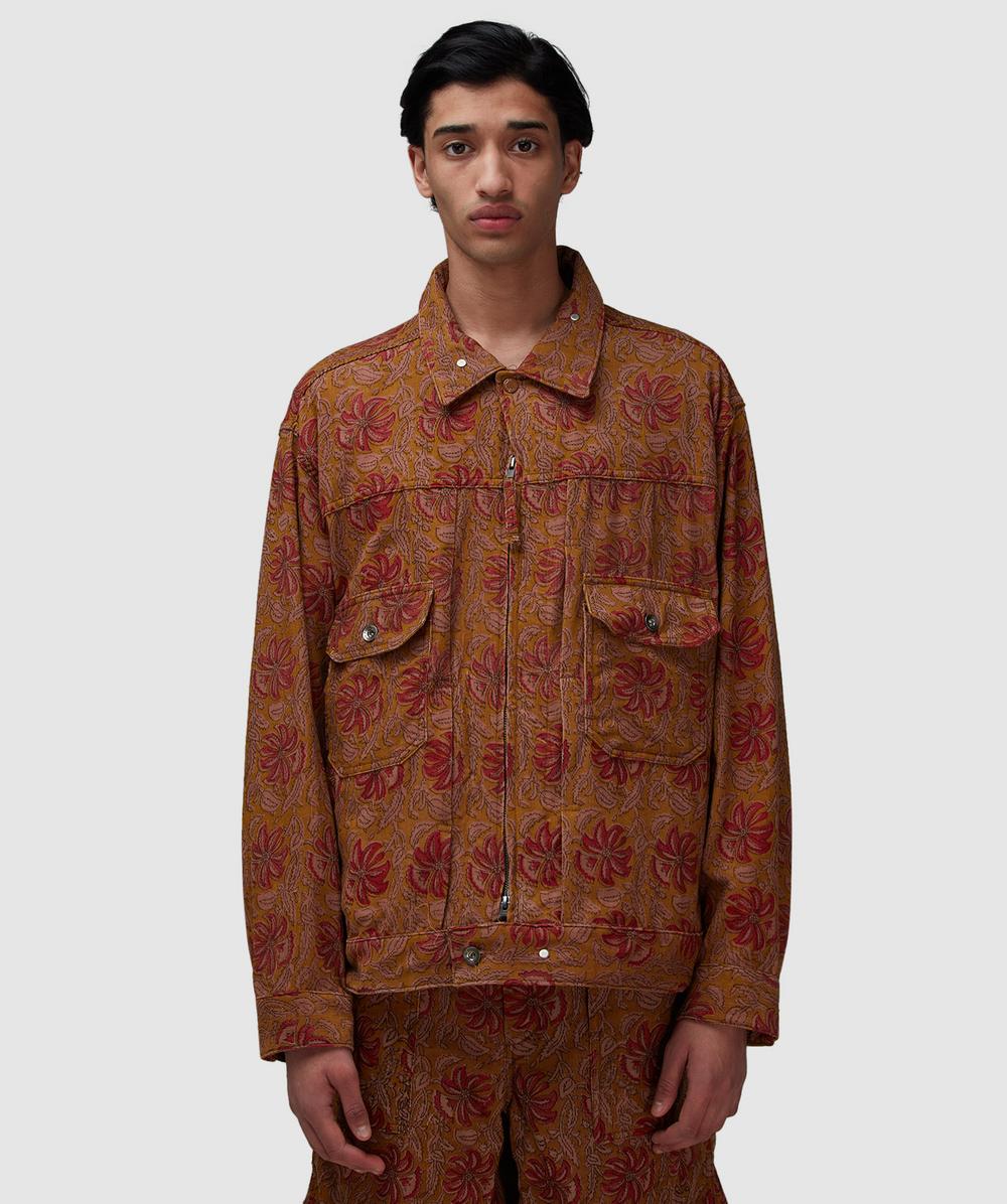 Engineered Garments Trucker Jacket (Khaki Floral Printed Corduroy - Xl) - Size XL, Male