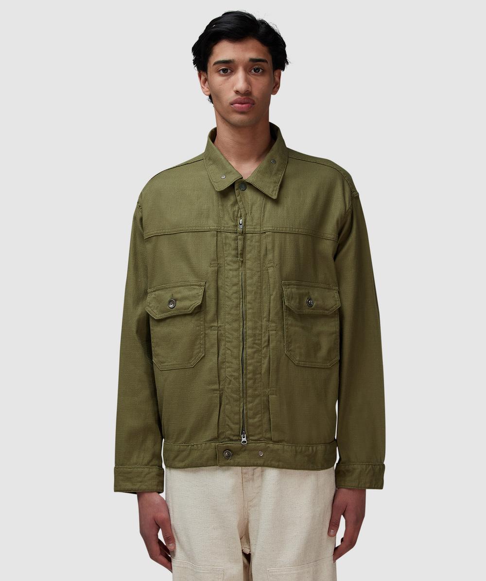 Engineered Garments Trucker Jacket In Olive Cl Java Cloth